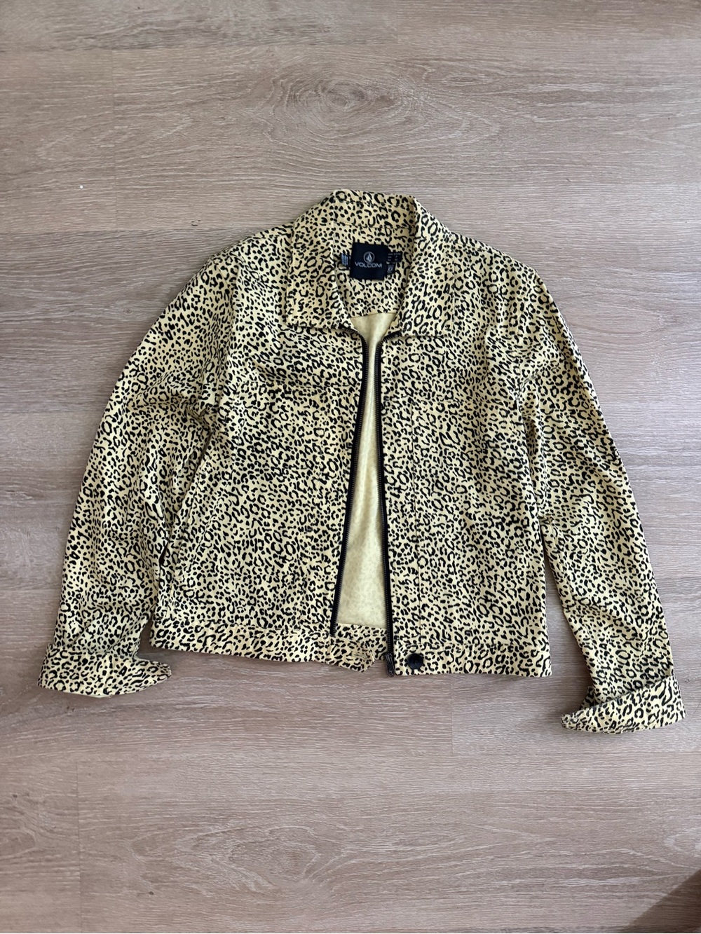 Volcom Yellow Leopard Print Bomber Jacket